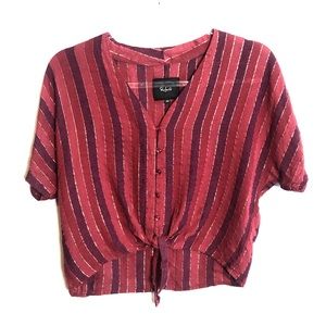 Rails Striped Front Tie Crop Top Short Sleeve XXS